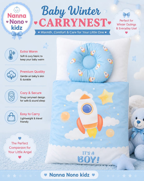 Kidz Baby Winter CarryNest – Cozy & Warm Baby Carry Bed - Its a boy