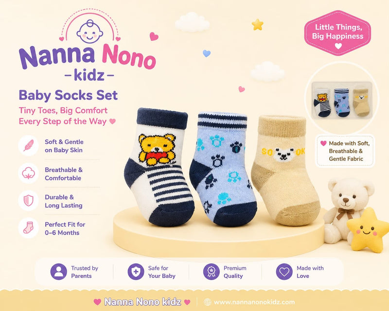 Baby Socks Set – Cute Teddy & Pattern Designs