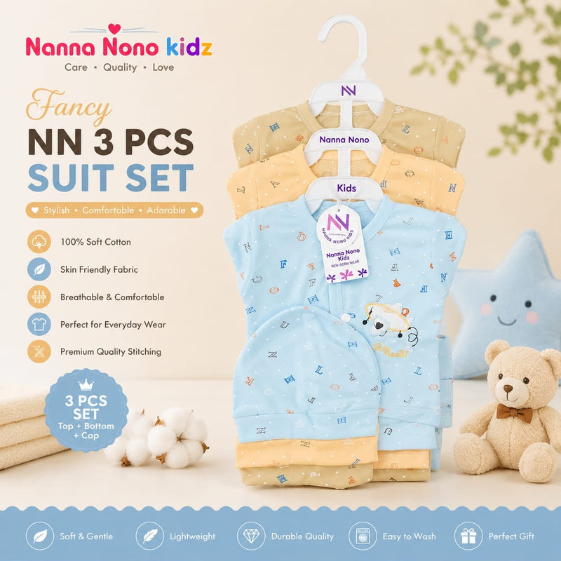 3 Pcs Baby Suit – Fancy Alphabet Design