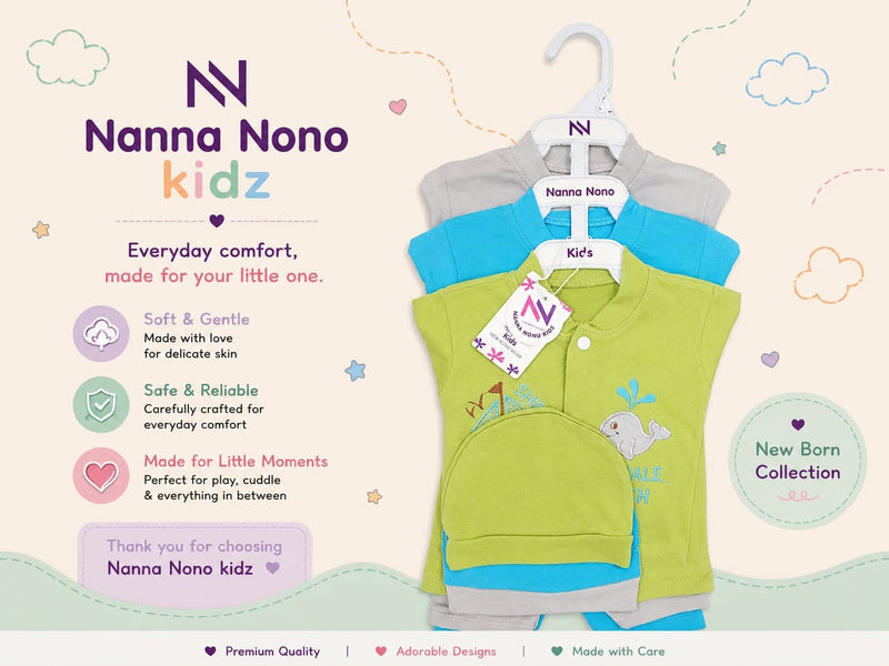 3 Pcs Baby Suit – Little Whale  Design