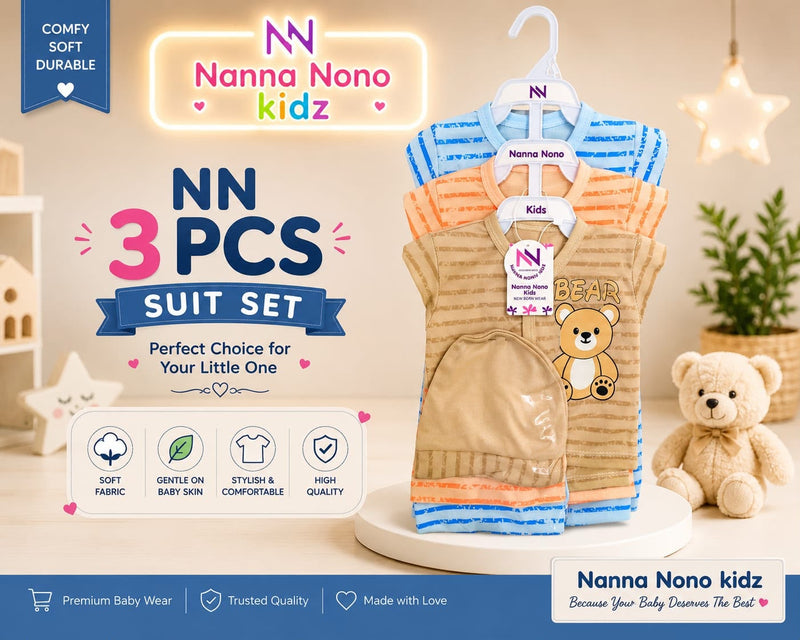 3 Pcs Baby Suit – Cute Bear Design