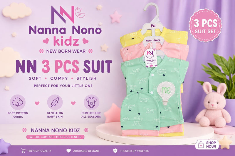 3 Pcs Baby Suit – Little Balloon Design
