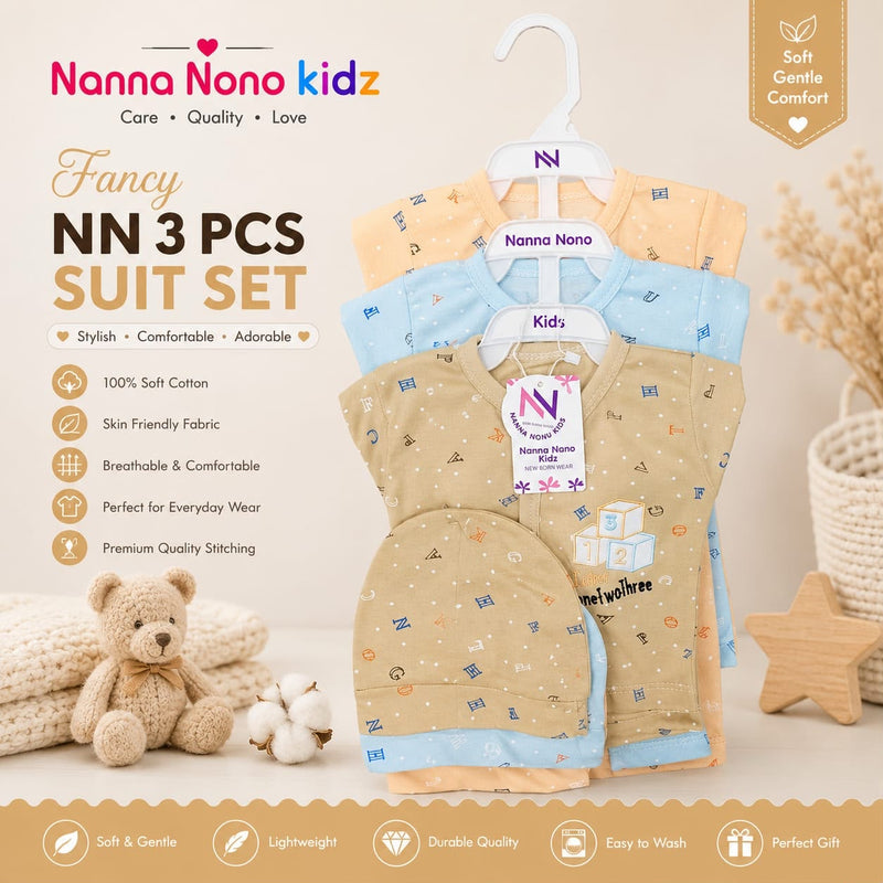 3 Pcs Baby Suit – Alphabet Blocks Design