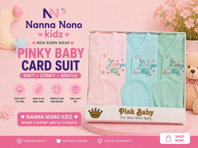 Baby Card Suit – Newborn Baby 3-Piece Bodysuit Set