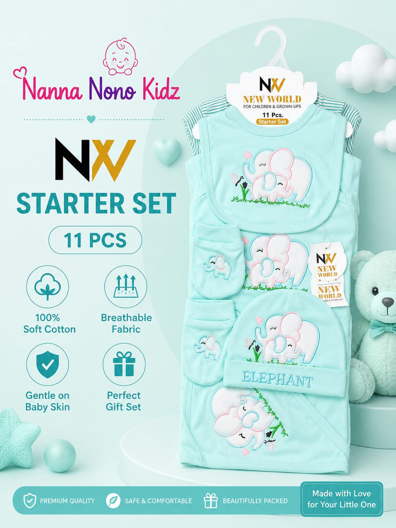 NXV 11-Piece Newborn Starter Set – Little Elephant Design